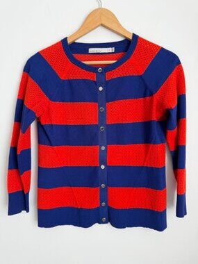 Karen Millen Cardigan Striped Mesh Snap-Front Designer Knit Size 3/ US M